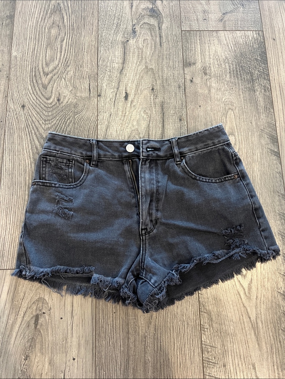 PacSun Black Distressed Frayed Hem Denim Shorts